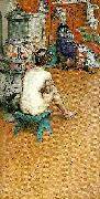 Carl Larsson leontine, naken rygg sittande-am ofen-i ateljen oil painting on canvas